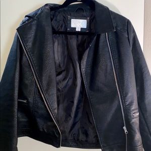 Faux leather motorcycle jacket with zipper details